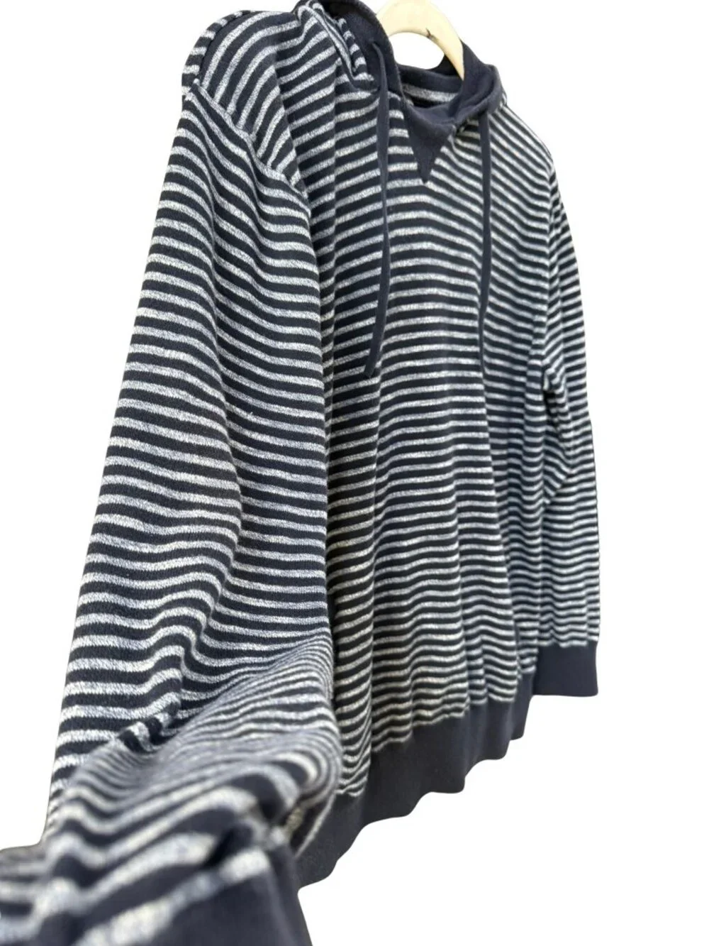Banana Republic Men’s Striped Cotton Pullover Hoodie Navy Gray Large